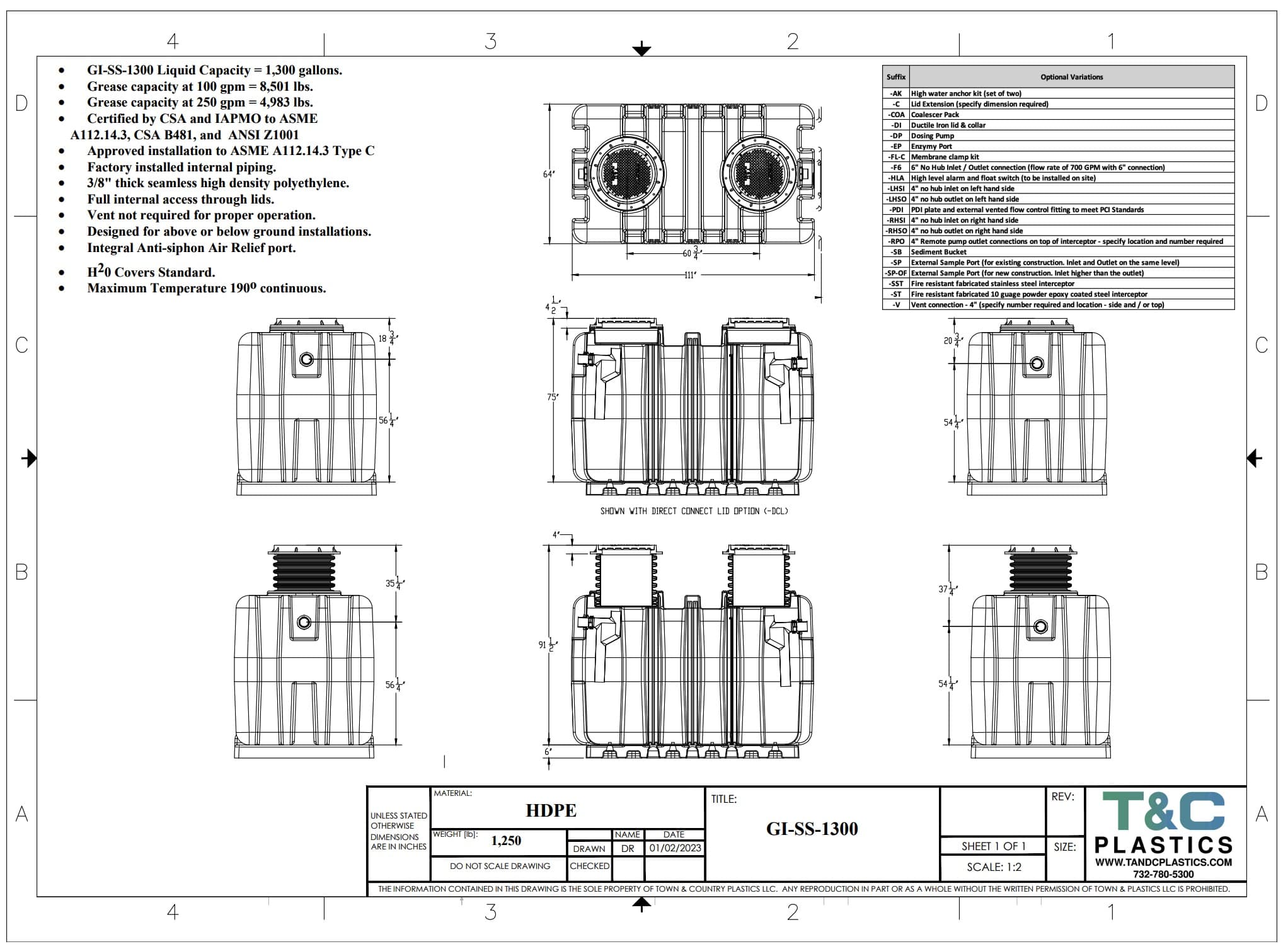 GISS1300 Grease Interceptor